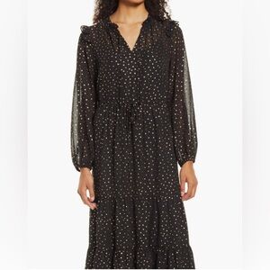Julia Jordan Black Long Sleeved Dress with Gold Polka Dots